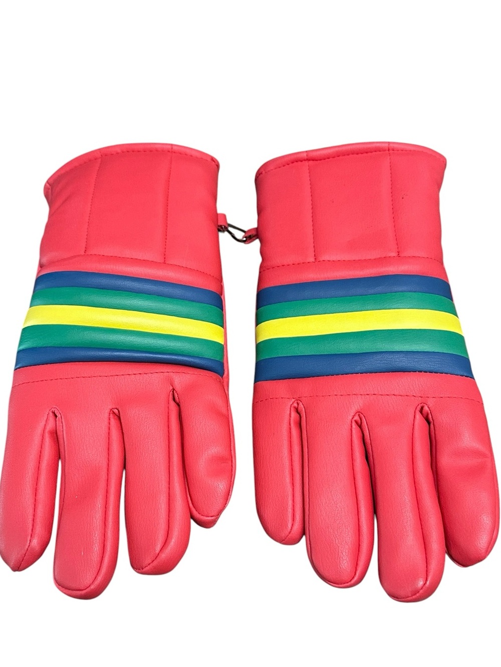 Vintage‎ Retro red Ski Gloves / Winter Gloves with Striped Cuffs